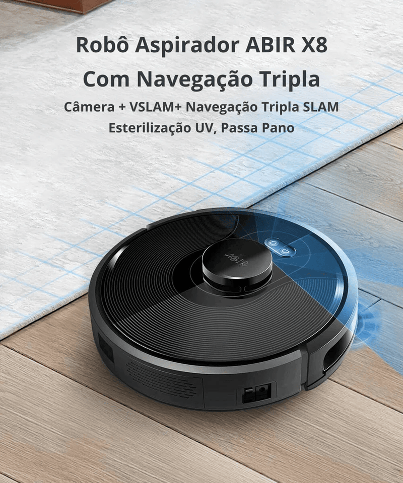 Robô aspirador de pó ABIR X8 - Com Laser Lidar, Sucção 6500ps, Lâmpada UV, APP, Esfregão