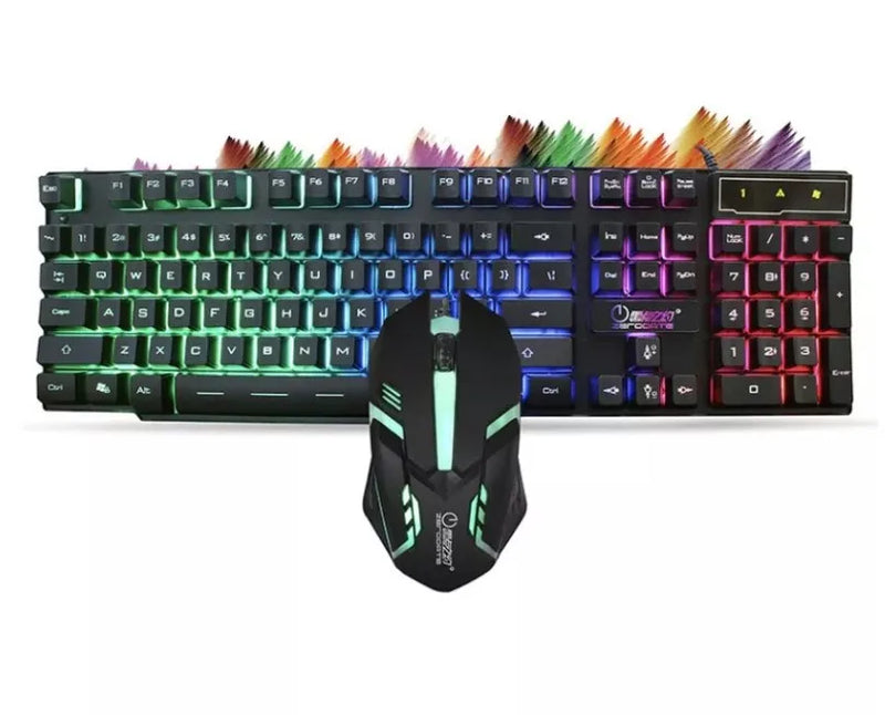 Kit Teclado e Mouse Gamer com luzes RGB, semimecânico, 3200DPI