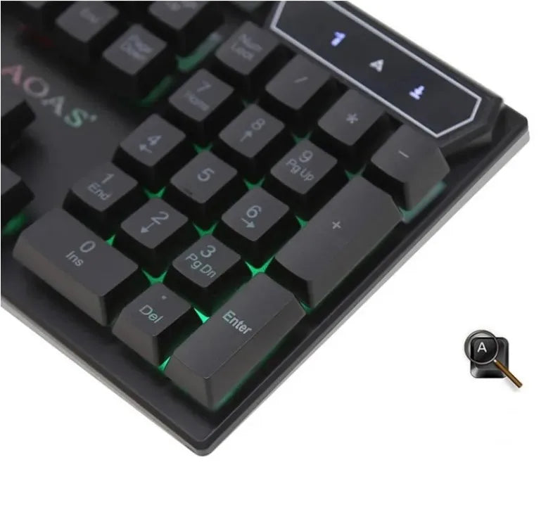 Kit Teclado e Mouse Gamer com luzes RGB, semimecânico, 3200DPI