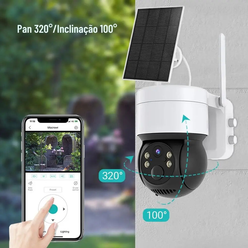 Câmera de Segurança Solar Externa, Visão Noturna, 360°, a prova d´água IP65, Wifi/4G