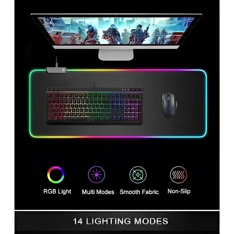 Mouse Pad Gamer ALFA - Iluminado RGB Led 80x30cm Preto