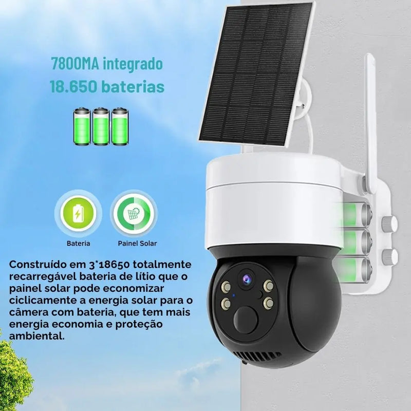 Câmera de Segurança Solar Externa, Visão Noturna, 360°, a prova d´água IP65, Wifi/4G