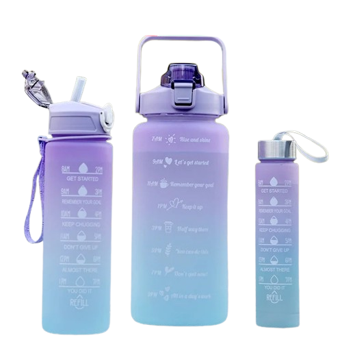 KIT 3 GARRAFAS - 2Litros, 900ml e 300ml com adesivos e frases motivadoras 3D