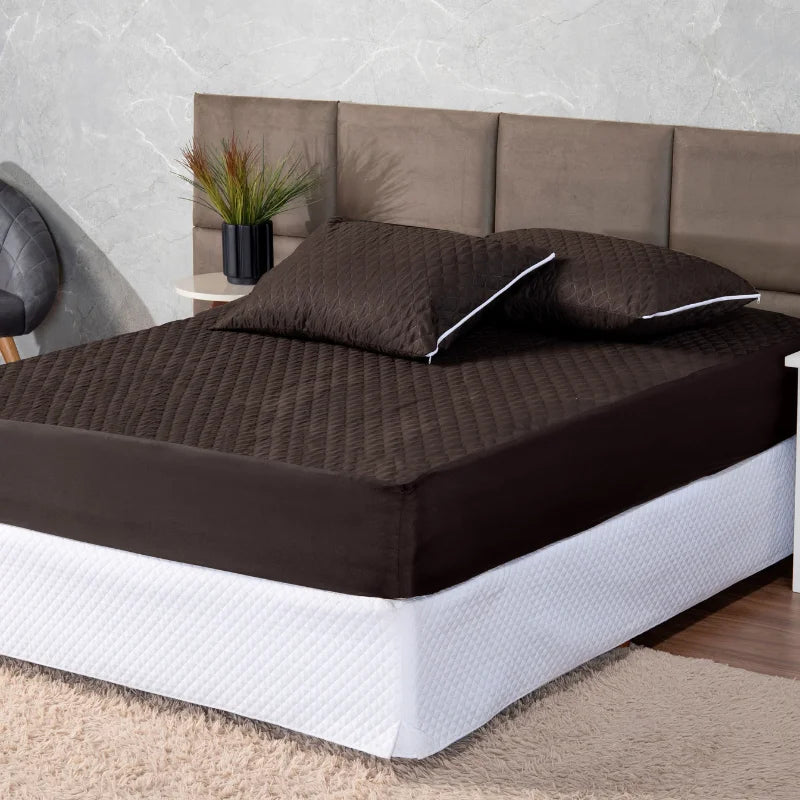 Mattress Waterproof Protector + White matted Pillowcases (Single-Pattern-Queen-King) -Various Colors