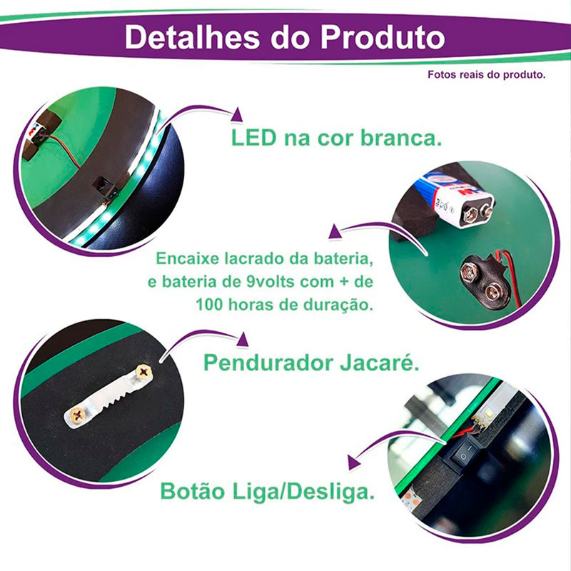 Espelho LED Redondo 40x40cm - LED Branco Frio