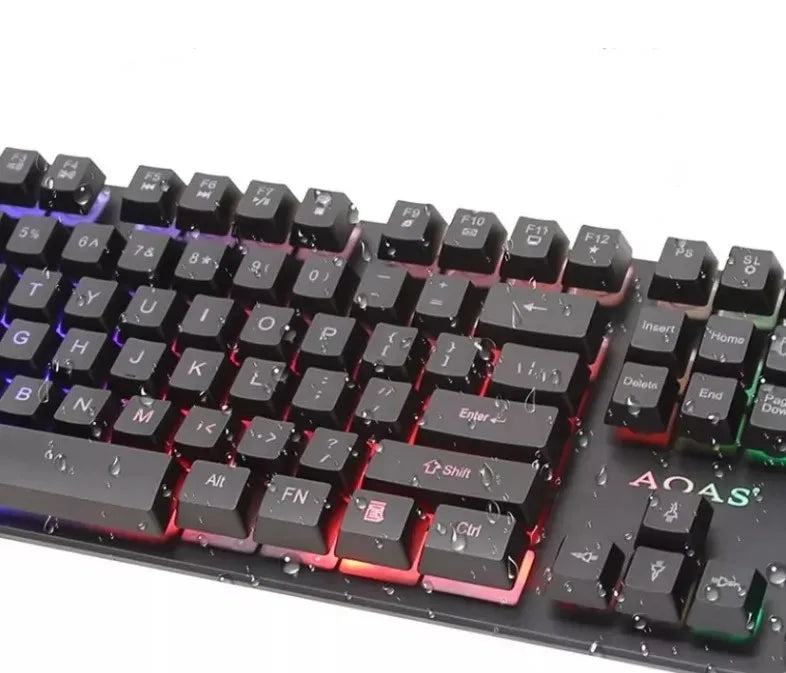 Kit Teclado e Mouse Gamer com luzes RGB, semimecânico, 3200DPI