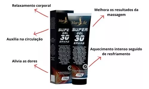 Super Gel 30 Ervas Massageador 150g Marylife Para Dores - Embalagem Bisnaga