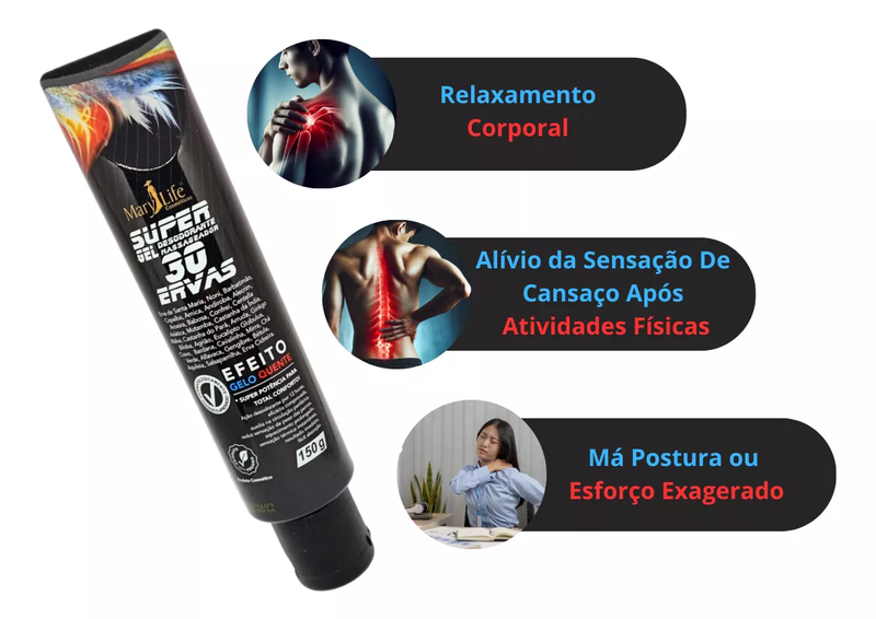 Super Gel 30 Ervas Massageador 150g Marylife Para Dores - Embalagem Bisnaga