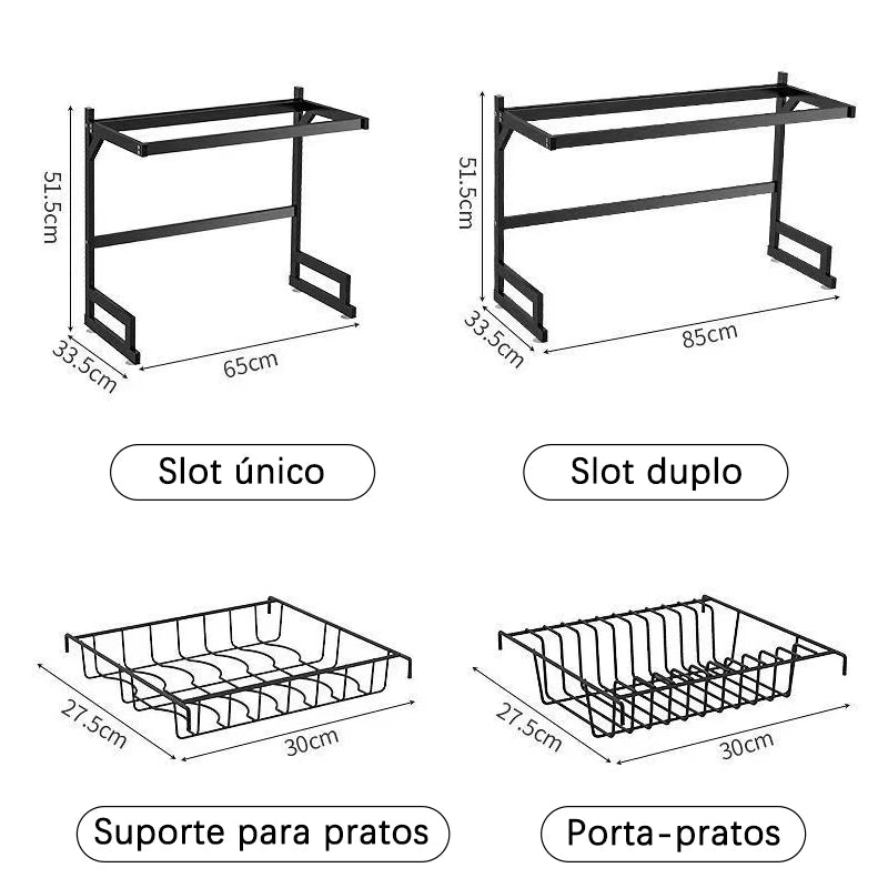 Escorredor de pia de cozinha com porta-copos, porta-faca e organizador de pratos