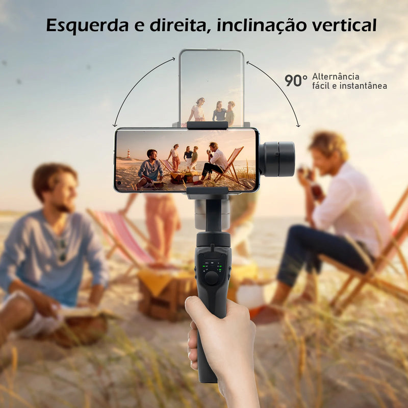 Gimbal Estabilizador Portátil de 3 Eixos com Tripé de Aderência para Celular