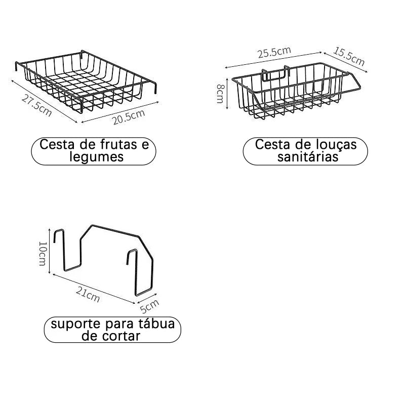 Escorredor de pia de cozinha com porta-copos, porta-faca e organizador de pratos