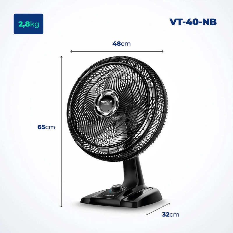 Ventilador de Mesa Mondial - 40cm Turbo com 6 pás - VT-40-NB 127V