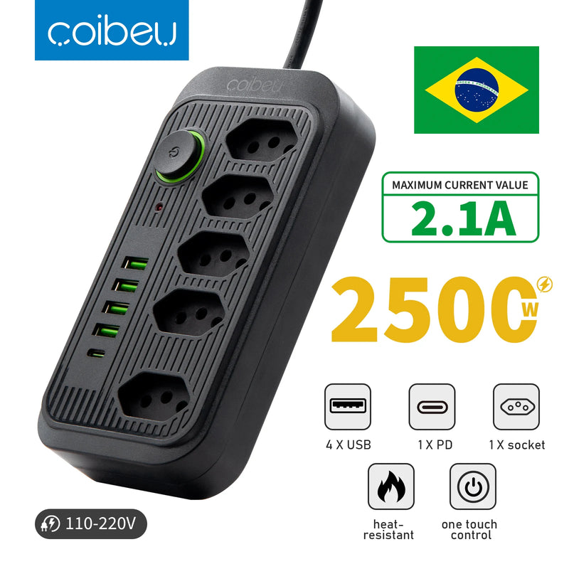 Extensão de Tomada - 3 em 1 - USB 2M, 110-220V, USB TYPE-C