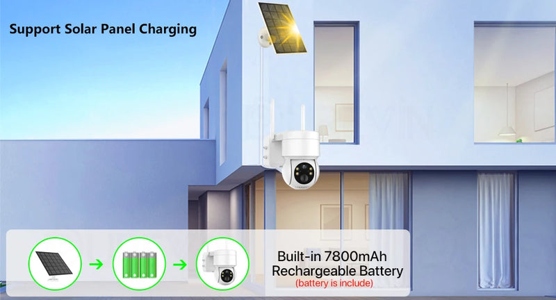 Câmera de Segurança Solar Externa, Visão Noturna, 360°, a prova d´água IP65, Wifi/4G