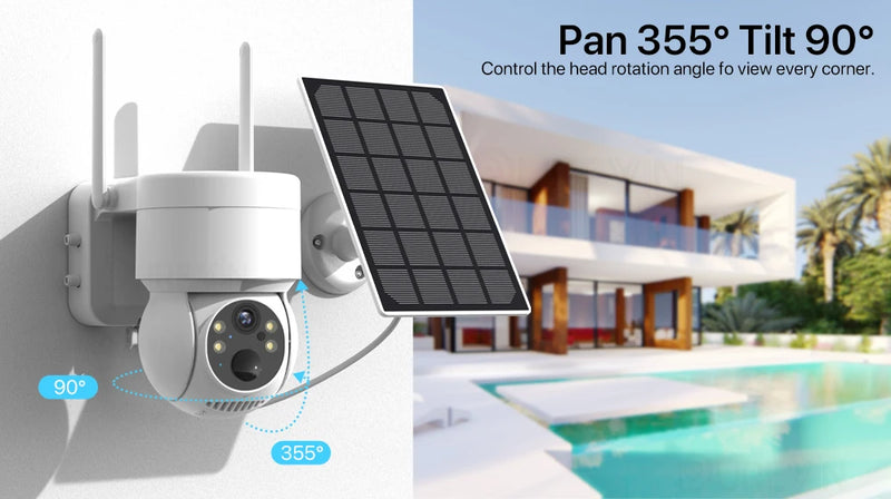 Câmera de Segurança Solar Externa, Visão Noturna, 360°, a prova d´água IP65, Wifi/4G