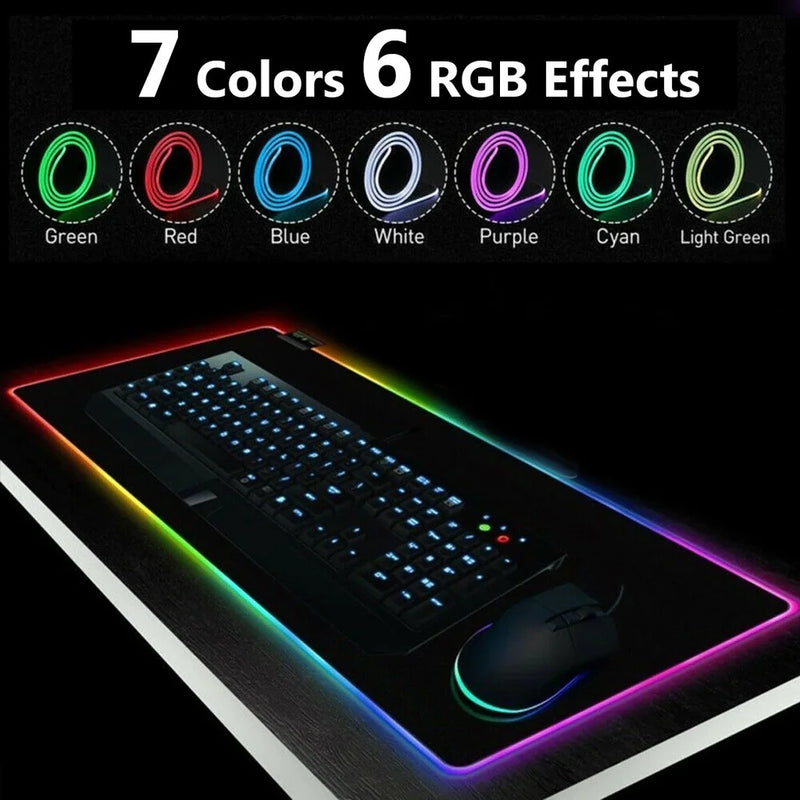 Mouse Pad Gamer ALFA - Iluminado RGB Led 80x30cm Preto