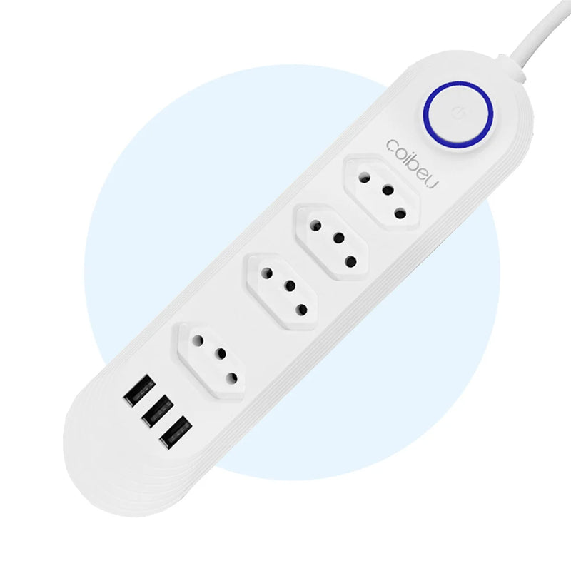 Extensão de Tomada - 3 em 1 - USB 2M, 110-220V, USB TYPE-C