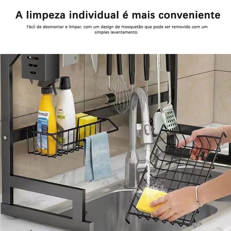 Escorredor de pia de cozinha com porta-copos, porta-faca e organizador de pratos