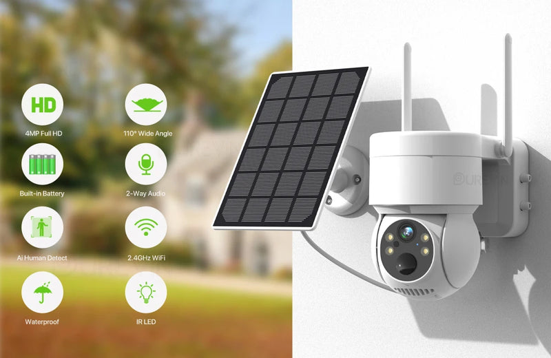 Câmera de Segurança Solar Externa, Visão Noturna, 360°, a prova d´água IP65, Wifi/4G