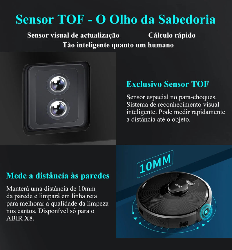 Robô aspirador de pó ABIR X8 - Com Laser Lidar, Sucção 6500ps, Lâmpada UV, APP, Esfregão